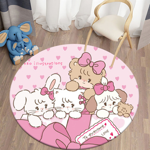 mikko卡通圆形皮革地垫可擦洗免洗PVC防水防滑儿童学习椅转椅垫子