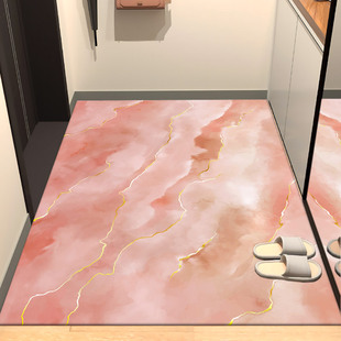 粉色大理石羽毛皮革入户门地垫可擦洗免洗PVC防水防油防滑进门垫