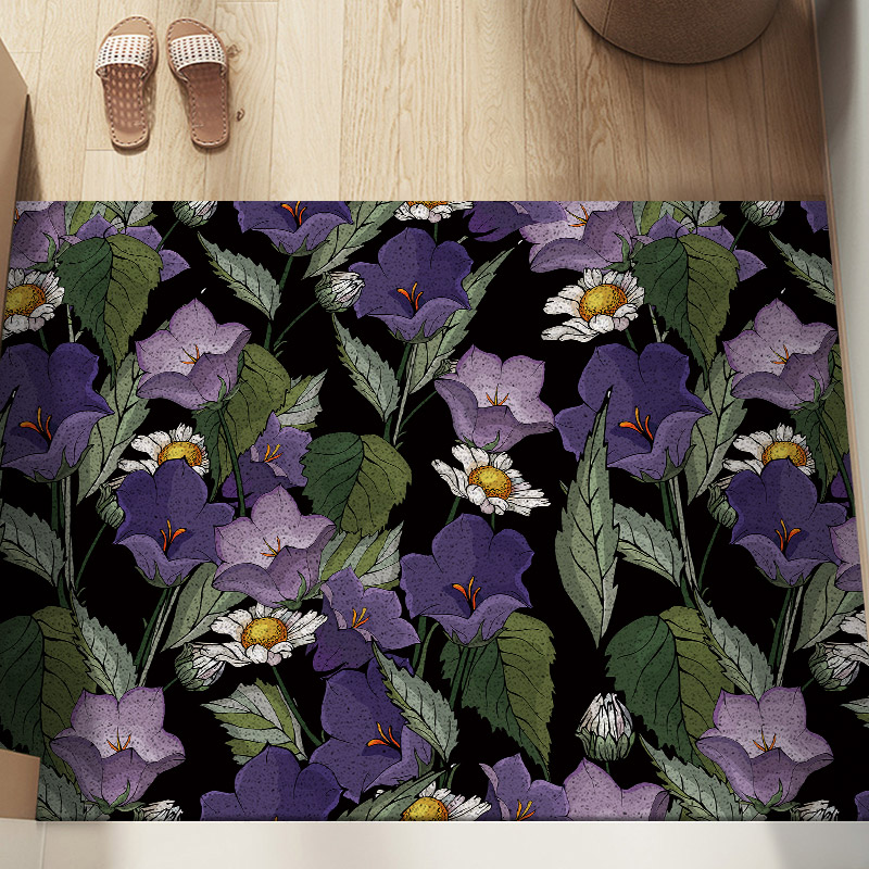 紫色花卉丝圈地垫入户门进门脚垫家用玄关大门口门垫耐脏可裁剪
