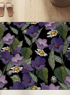 紫色花卉丝圈地垫入户门进门脚垫家用玄关大门口门垫耐脏可裁剪