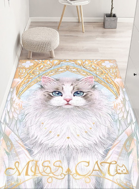 卡通布偶猫咪皮革防水防油可擦洗入户进门地垫客厅卧室垫可裁剪