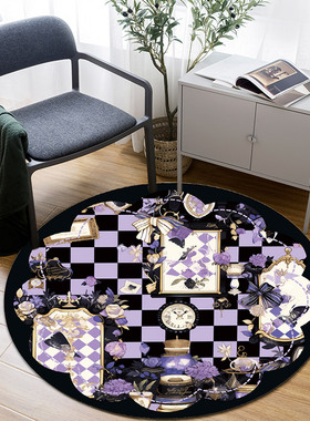 紫色酷圆形皮革地垫可擦洗免洗PVC防水防油防滑学习椅吊篮转椅垫