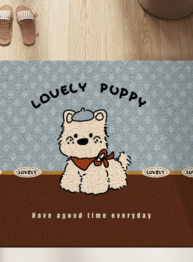 卡通狗狗西高地丝圈入户门地垫进门垫免打理耐磨蹭土可裁剪门垫