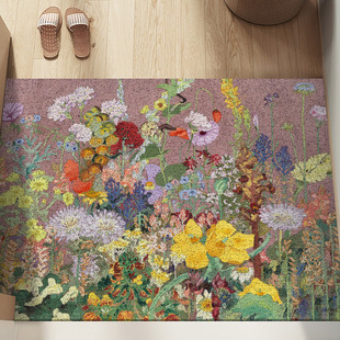莫里斯花朵油画丝圈入门地垫进门家用除尘耐脏蹭土可裁剪防滑垫