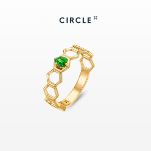 CIRCLE珠宝蜂巢系列天然沙弗莱石18K金绿宝石戒指女 门店同款