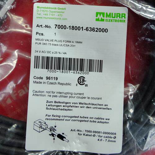 议价Murr 7000-18001-6362000 穆尔电磁阀用连接线 A型 18mm 3芯