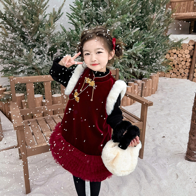 商场同款女童加绒新中式拜年服