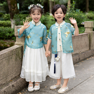 男童汉服夏季中国风古装改良日常女童唐装套装高端儿童六一表演服
