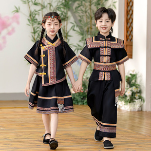男童少数民族风服装三月三女童新中式苗族壮族套装儿童夏季表演服