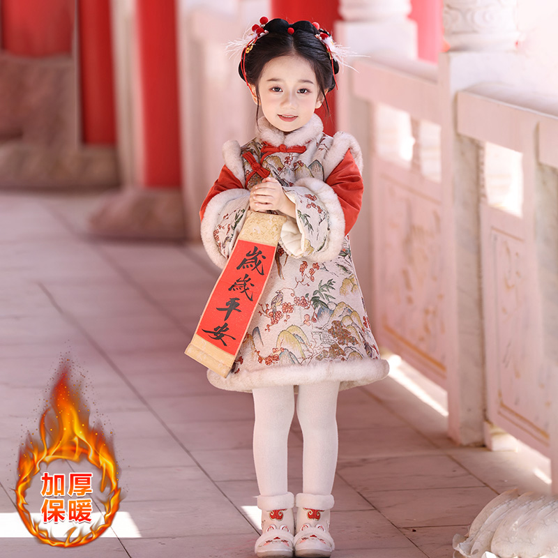女童加厚新中式拜年服旗袍裙子