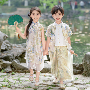 男童汉服夏季古装中国风日常女童唐装套装高端中式国学儿童演出服