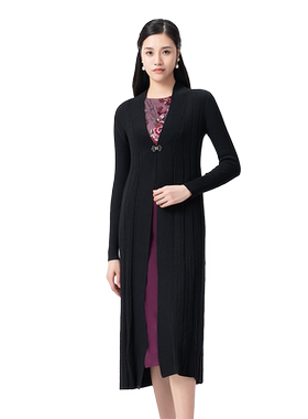 SUSSI/古色秋冬商场同款黑色百搭长款羊毛针织衫外搭女装