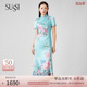 新品 SUSSI 改良旗袍喜庆礼服高腰显瘦连衣裙女 新中式 古色夏季