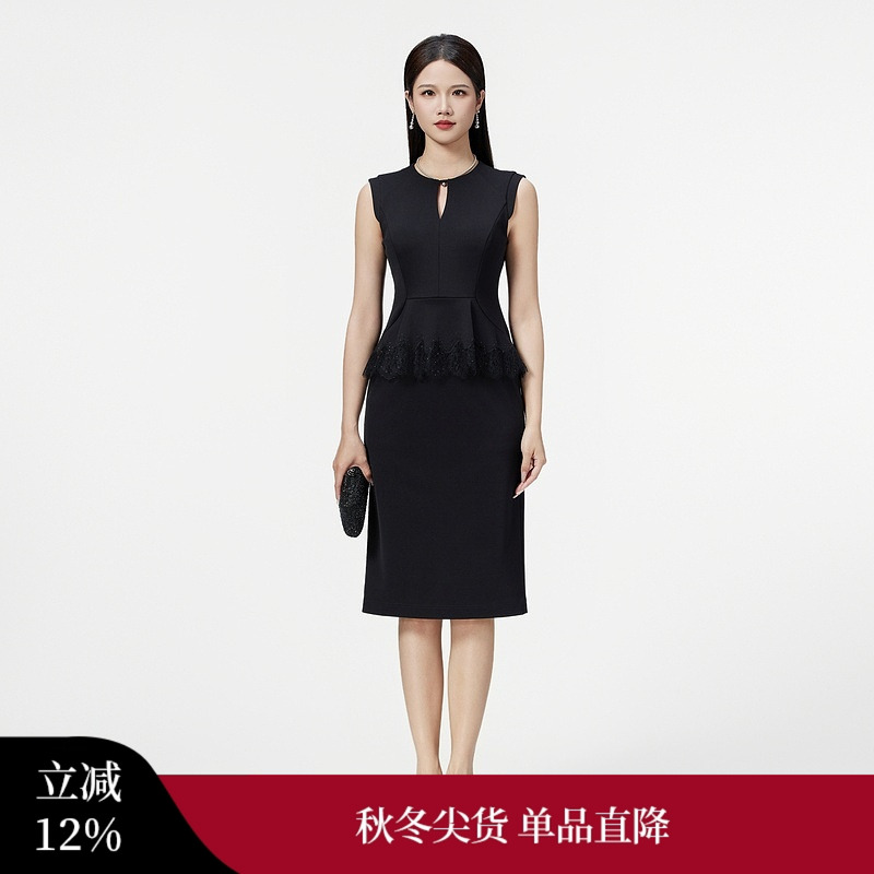 SUSSI/古色25夏新款商场同款圆领开水滴小飞袖假兩件连衣裙