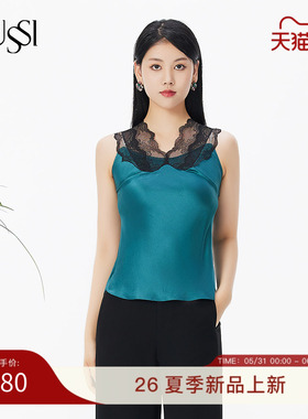 SUSSI/古色夏季新款商场同款湖绿色百搭款真丝蕾丝吊牌