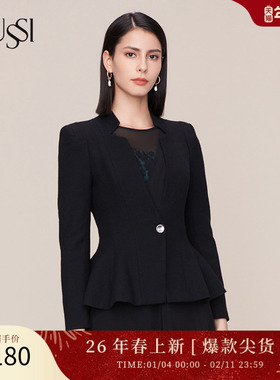 SUSSI/古色秋季高端新款商场同款黑色V领荷叶摆短外套11AV3160840