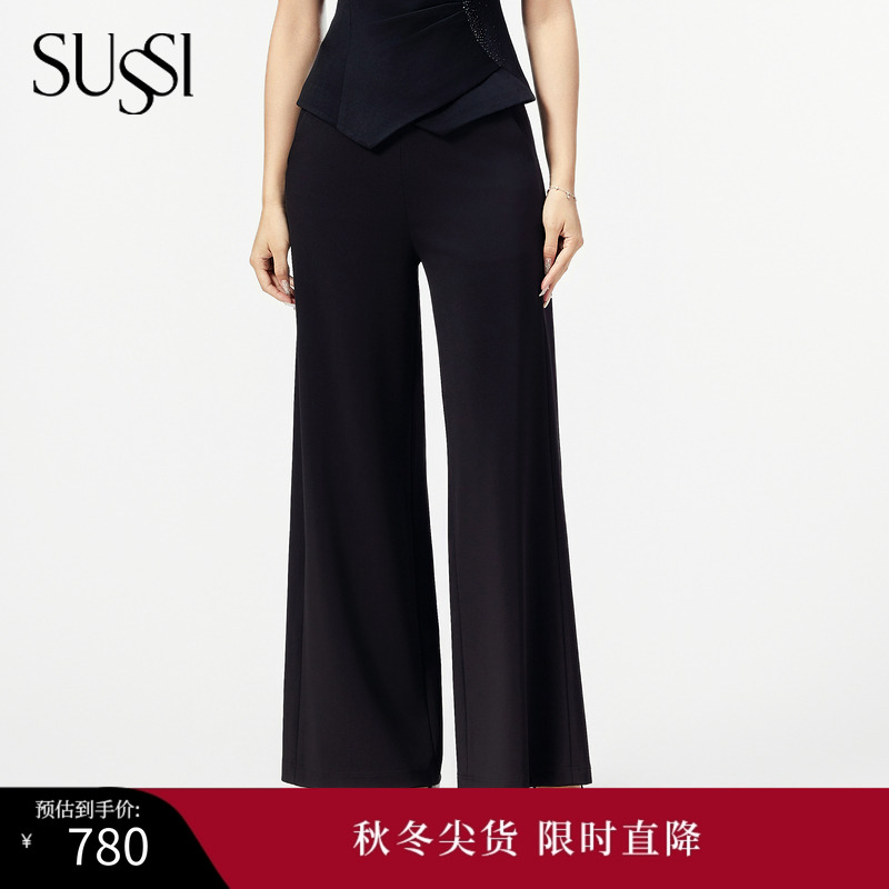 SUSSI/古色25夏新品商场同款黑色阔腿长裤气质新款