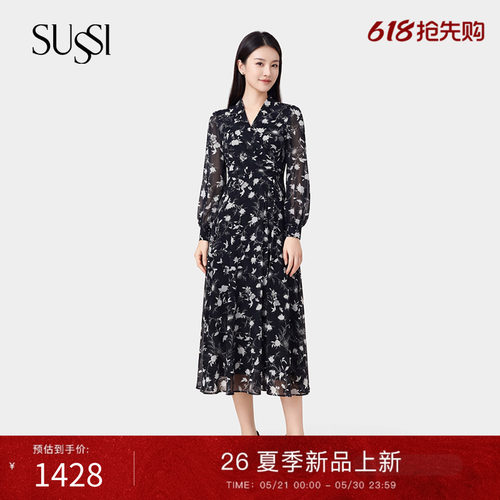 SUSSI/古色26春新款商场同款雪纺印花通勤连衣裙设计师小众轻奢