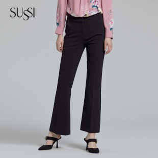 女装 SUSSI 喇叭裤 游逸芳踪黑色假口袋气质修身 2201K0900 古色春季
