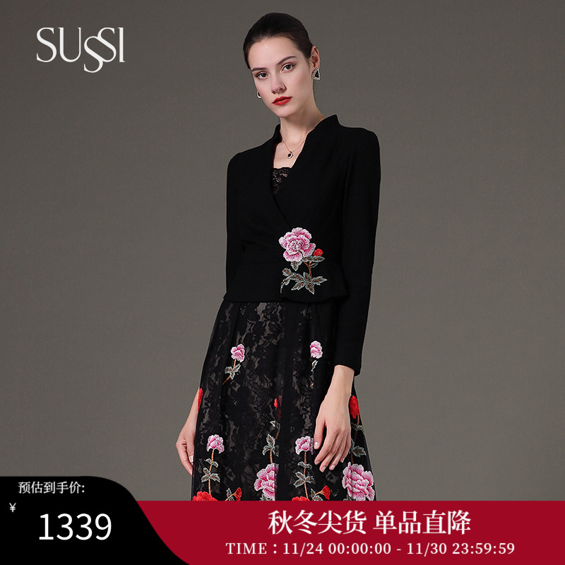 精致的绣花蕾丝面料，面料立体，精致奢华