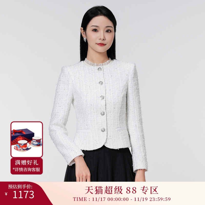 SUSSI/古色25春季新品商场同款圆领单排扣短款外套