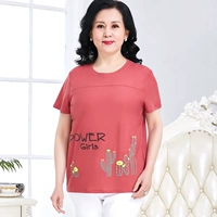 Mùa hè trung niên của phụ nữ áo thun ngắn tay cỡ lớn chất béo cotton và áo sơ mi vải lanh 40-50 tuổi áo rộng 200 kg - Phụ nữ cao cấp áo khoác mỏng cho phụ nữ trung niên