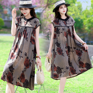 碎花短袖 2025新款 棉绸裙子洋气妈妈夏装 中长款 连衣裙 中老年人女装