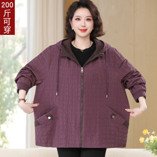 宽松休闲春秋大码 连帽风衣外套200斤胖妈妈装 外套 女装 中老年大码