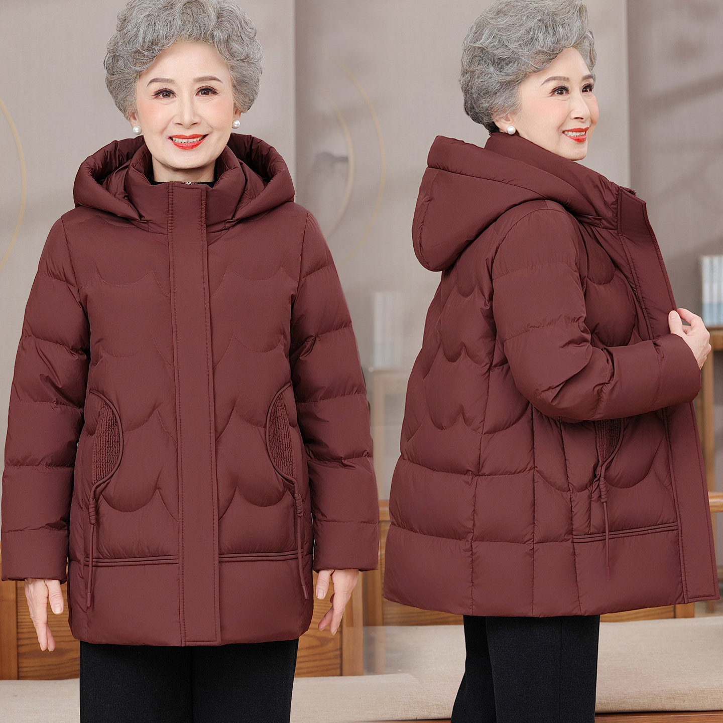 中老年人女装羽绒服中长款外套