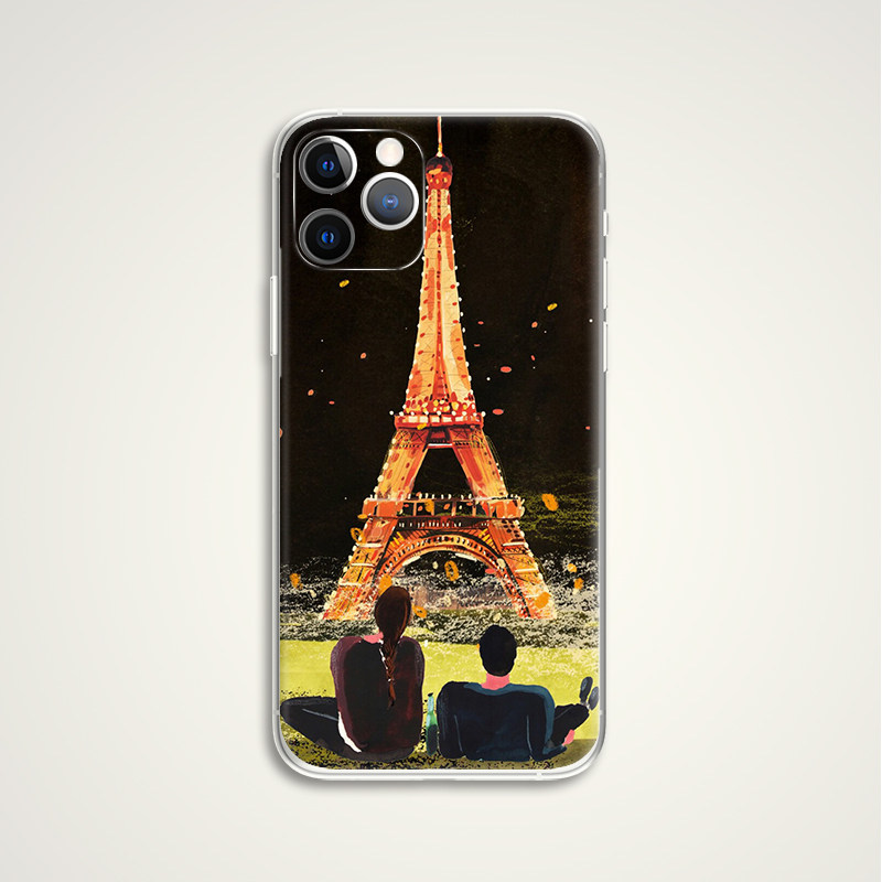 Under the Eiffel Tower 巴黎塔下 韩式插画 文艺术生手机壳 F438 适用苹果iphone17PROMAX AIR华为小米三星