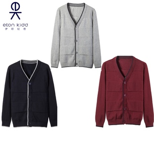 伊顿纪德校服春秋季新款 针织衫菱格长袖开衫V领毛衣15M083/4/6预