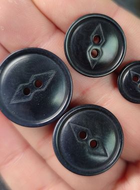 高档深藏青色天然棕榈果实纽扣子两孔双鱼眼男装长袖衫百搭钮扣