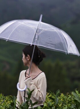 110cm加大抗风男女长柄透明雨伞
