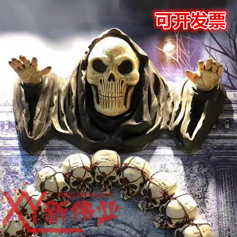 恐怖鬼屋门头挂壁骷髅鬼布景装饰尸体密室逃脱万圣节酒吧布置道具