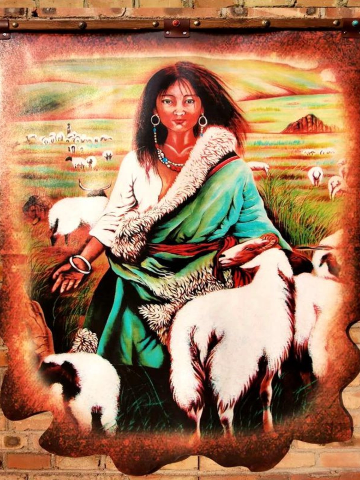 蒙古皮画蒙古民族特色工艺品成吉思汗挂画蒙古包餐厅装饰挂件轴画