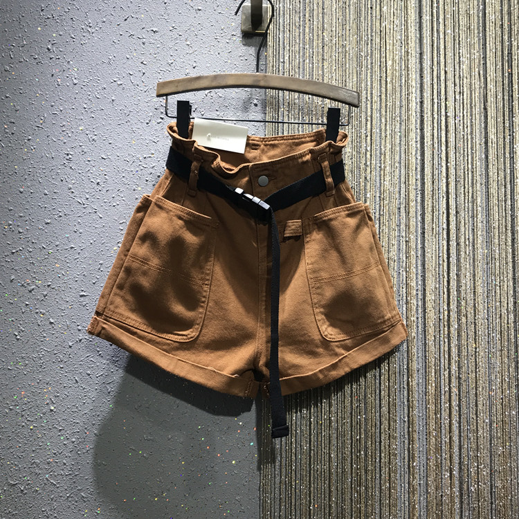 ins超火的花苞高腰短裤女夏季新款宽松显瘦大码阔腿休闲卷边裤