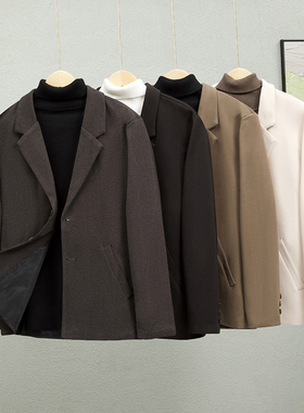 毛呢西服外套男士秋冬新款呢子保暖时尚西装休闲男装上衣毛呢外套