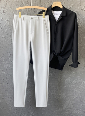 西裤男士垂感免烫修身九分裤商务休闲时尚潮牌垂直小脚黑色裤子