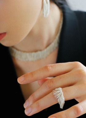 多层银河流苏戒指925银瀑布编织浪漫手工戒指