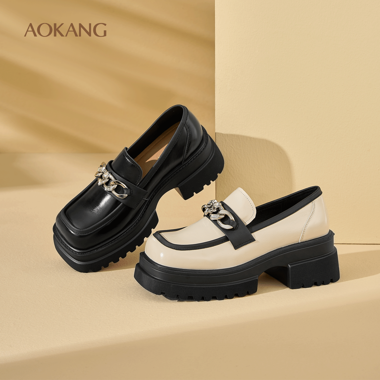 奥康复古英伦风小皮鞋