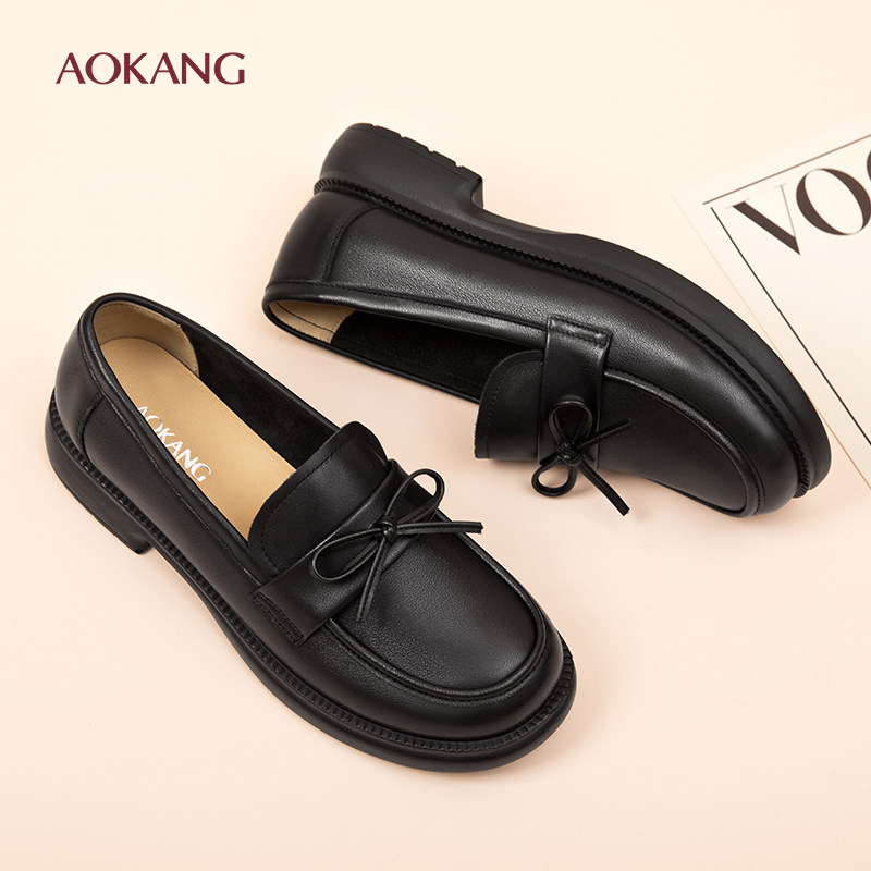 奥康 女鞋2026春季新款真皮舒适乐福鞋系带浅口单鞋透气妈妈鞋N