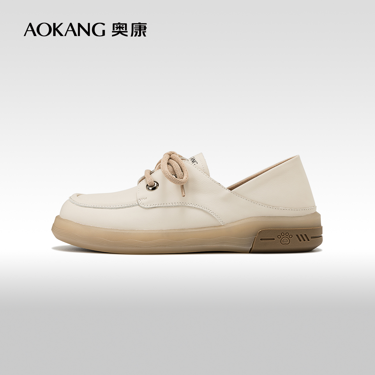 奥康女鞋 2024春季新款真皮美拉德风休闲板鞋复古圆头面包鞋单鞋