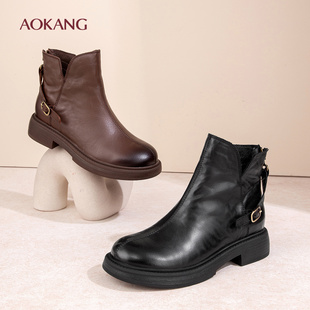 时尚 2025年秋冬新款 百搭切尔西靴真皮休闲短靴N 女鞋 奥康