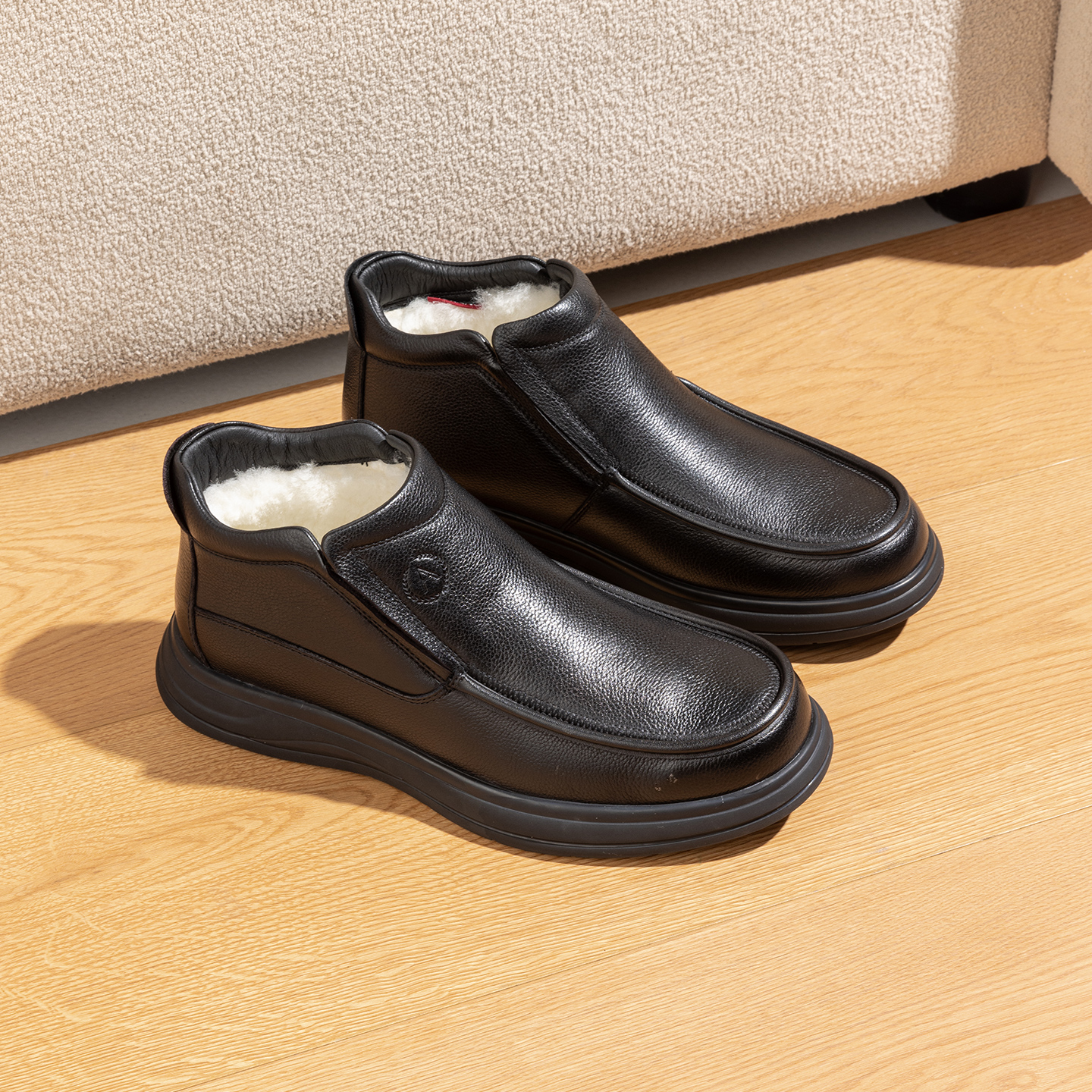 2025冬季新款奥康男士真皮棉鞋马丁靴子全绒内里保暖防滑橡胶底子