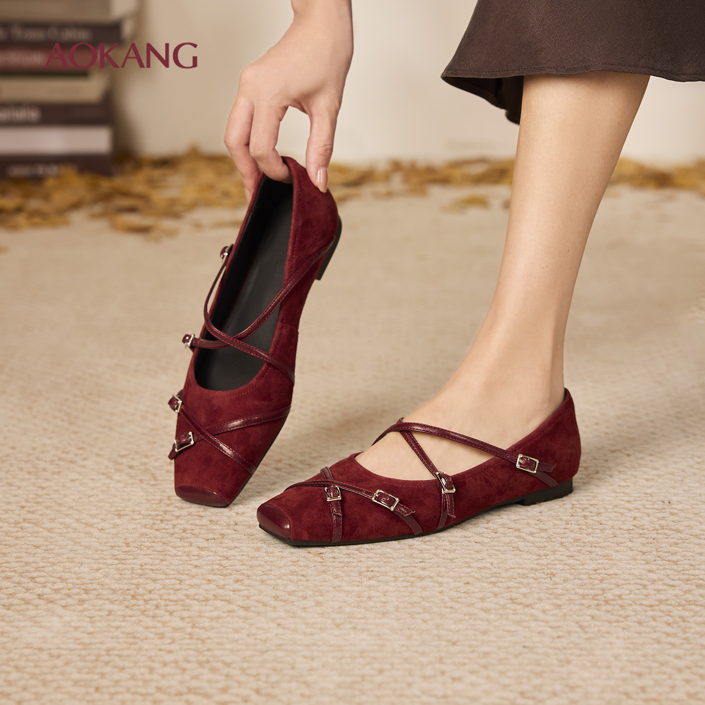 奥康 女鞋2025秋季新款芭蕾舞鞋玛丽珍鞋方头晚晚鞋门店发货