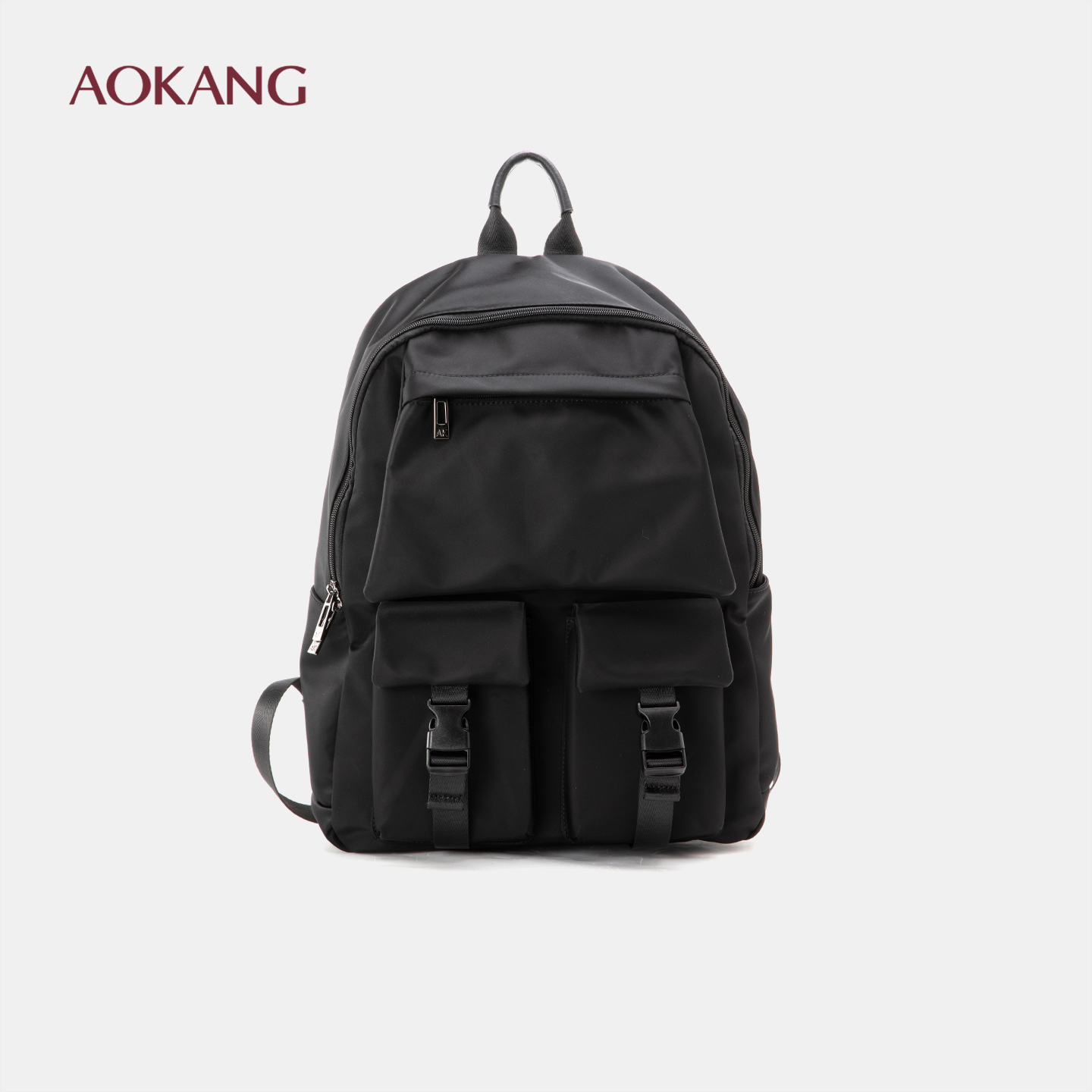 奥康男包黑色双肩包大容量多口袋通勤背包大学生简约轻便时尚休闲