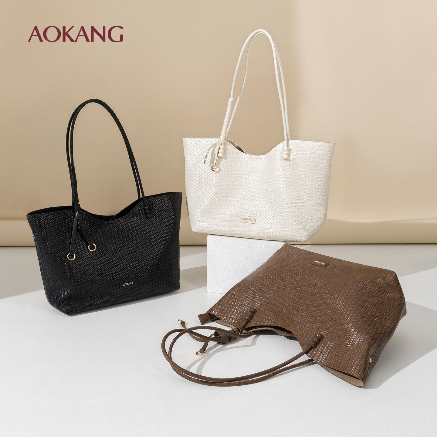 奥康 女包2026新品极简风编织托特包女大容量百搭手提包高级感