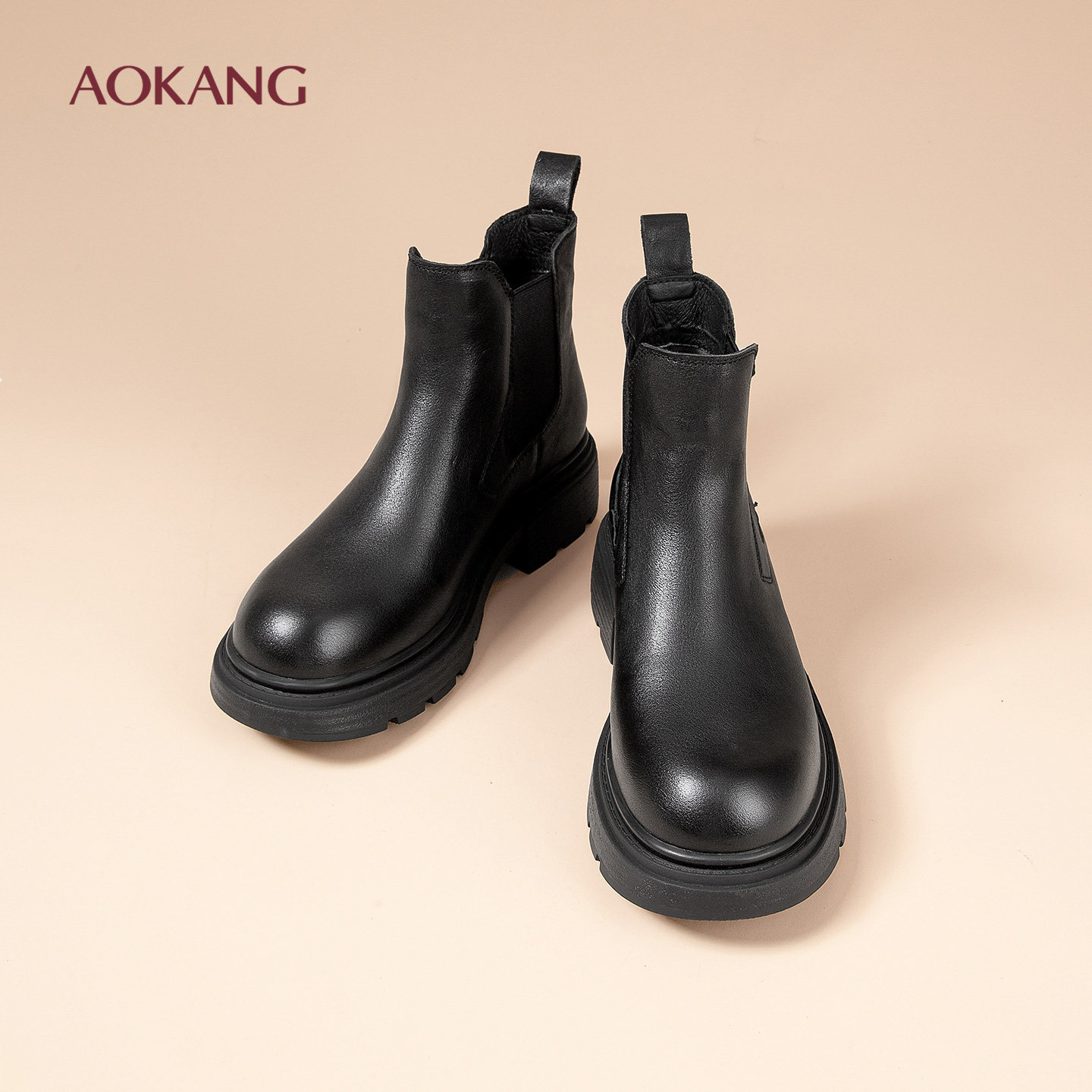 奥康 女鞋时尚低粗跟切尔西靴2025冬季新款舒适短靴真皮靴子女N