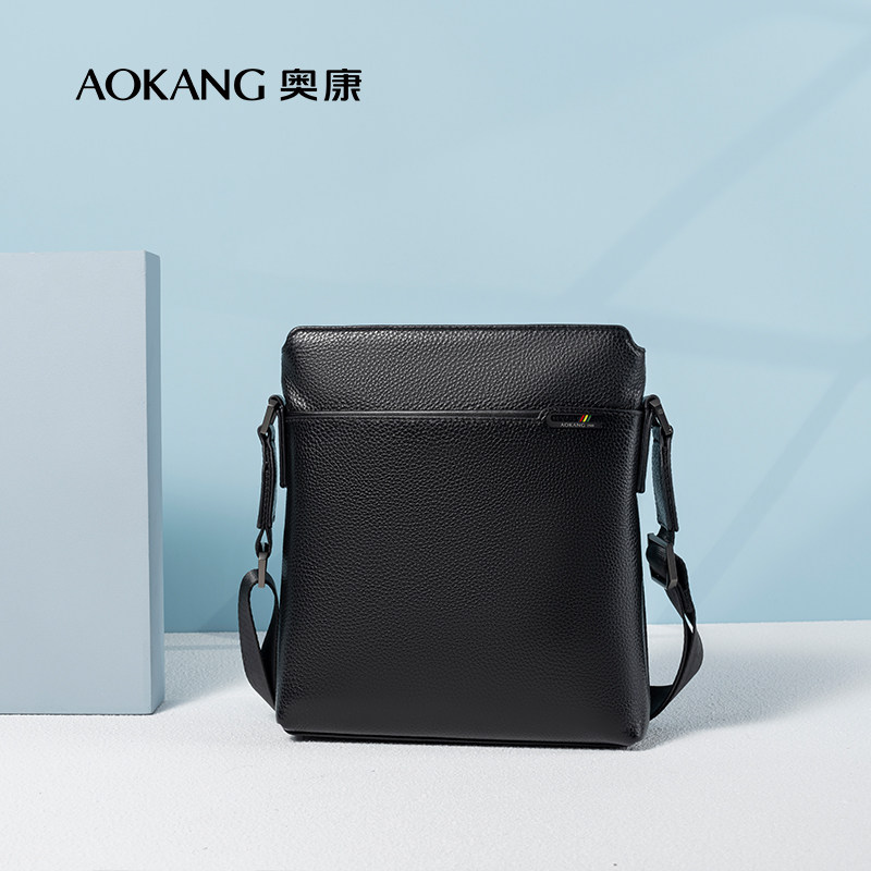 奥康男包头层牛皮新款商务休闲单肩包真皮斜挎包文件包公文包