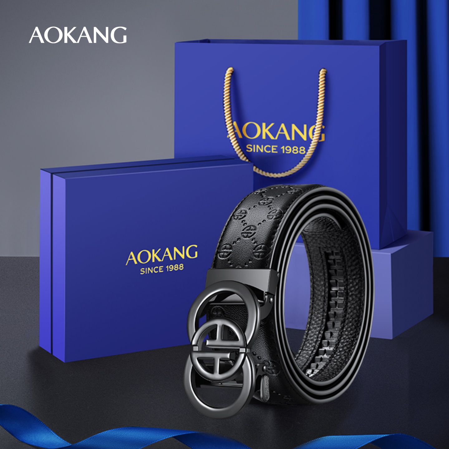 奥康皮带男款自动扣新款印花腰带男士裤带商务休闲百搭时尚腰带J